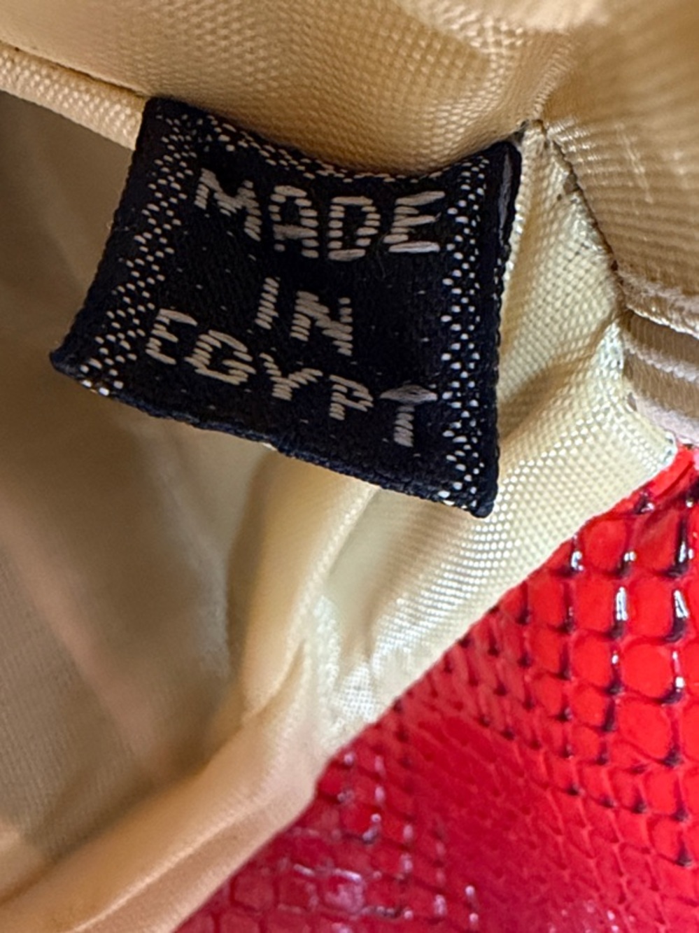 Red Snake-Embossed Shoulder Tote with Gold Hardware - Picture 10 of 14